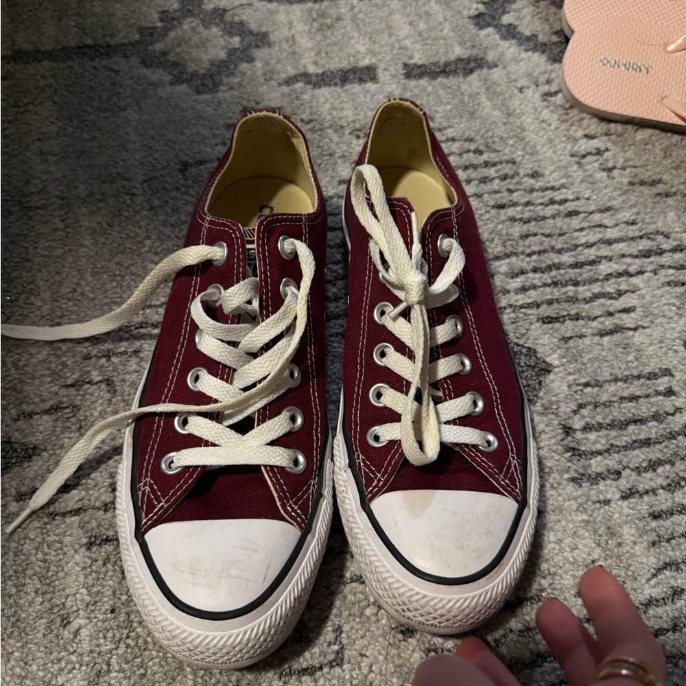 Burgundy Converse Sneakers with White Laces